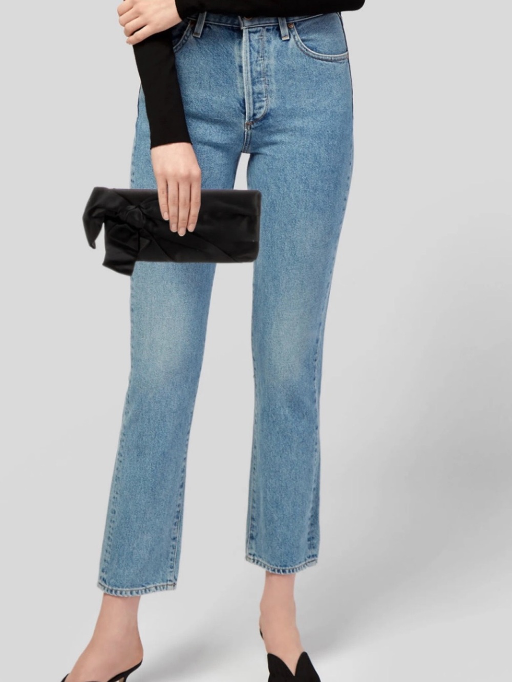 Valentino Garavani Black Satin Knot-Front Clutch